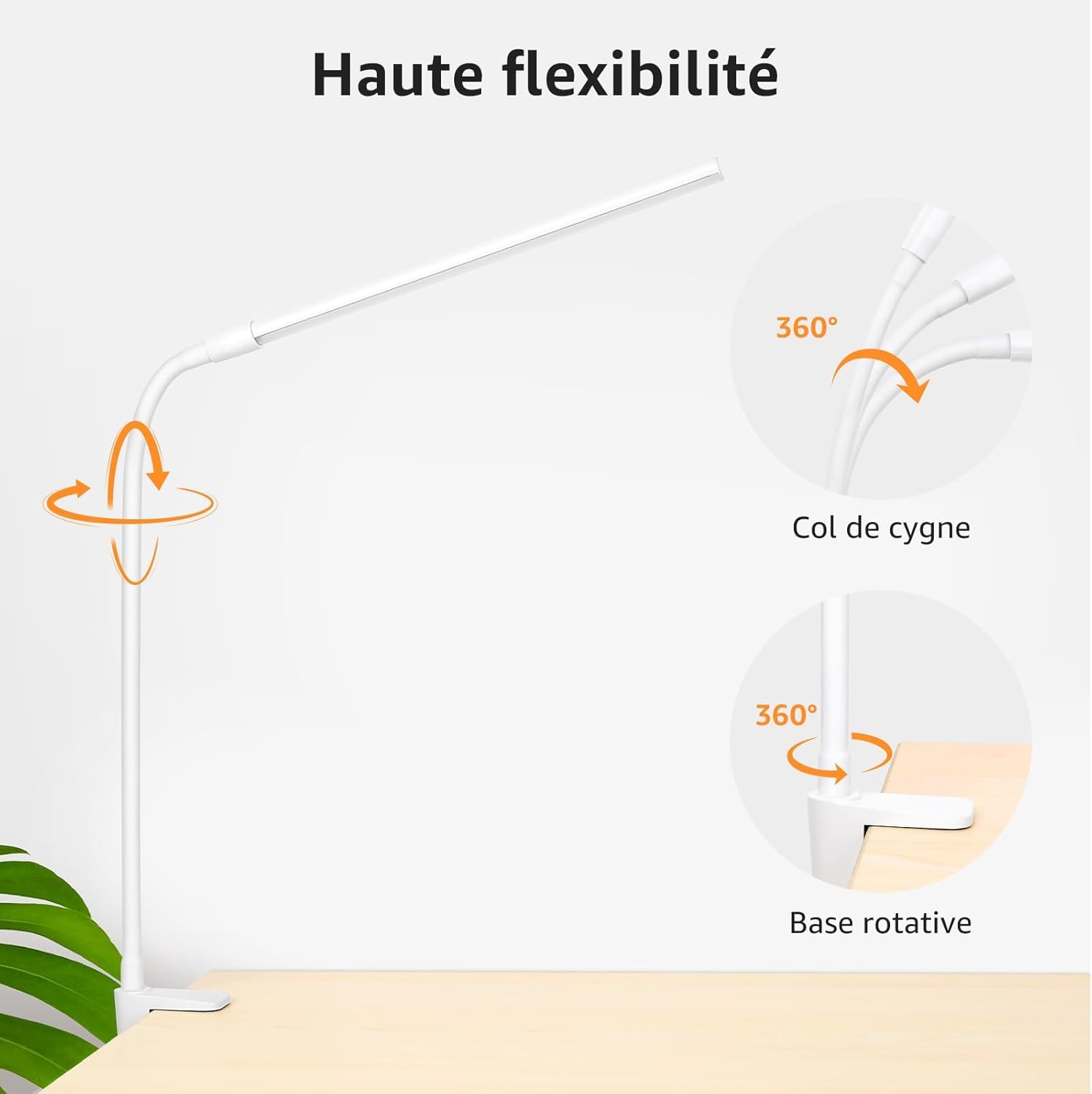 Lepro Lampe de Bureau 460 lm, Lampe Bureau USB 54 LEDs, 3 Modes Couleur x 10 Niveaux de Luminosité, Flexible 360°, Lampe Clipsable pour le Bureau, le Chevet, l'étude (Blanc)