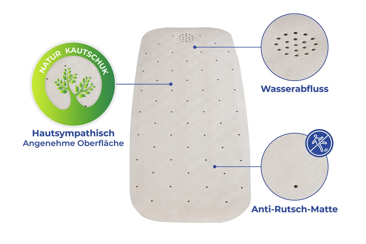 Wenko 84361900 mata do wanny z naturalnego kauczuku, guma, beżowa, 37 x 90 x 1,6 cm