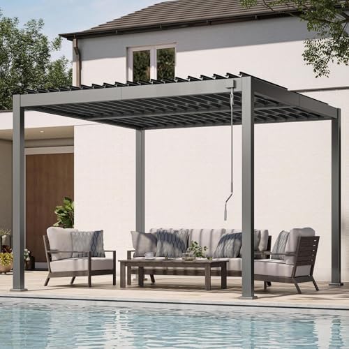 Oasbira Louvered Pergola, 10 x 10 Aluminum Pergola, Outdoor Modern Design with Adjustable Roof and Hidden Drainage System, Durable for Garden, Yard, Deck (Dark Gray, 10x10)