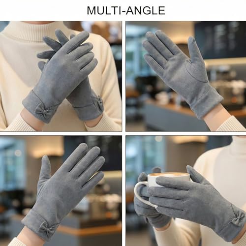 Image of Kraptick Women's Winter Thermal Gloves - Elegant Suede Fleece Lined Warm Full Finger Hand Gloves with Bow Knot - Windproof Soft Driving Mittens for Ladies & Girls (Free Size, Purple)-8