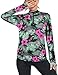 3/4 Zip Pullover Women,Cucuchy Womens Long Sleeve Workout T Shirts UPF 50+ Yoga Exercise Tops 1/4 Half Zip Relaxed Fit Fast Dry Hiking Shirt Golf Clothes Flower Red L