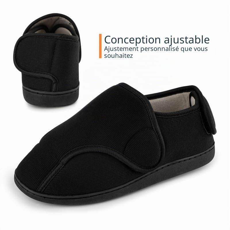 TIESTRA Chaussons Chauds D'hiver pour Hommes,Chaussons Diabétiques en Peau D'agneau Synthétique,Chaussons en Feutre à Larges Pieds,Semelle en Mousse à Mémoire de Forme,Hook and Loop Chaussons
