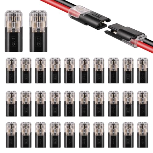 JIZZU Low Voltage Wire Connectors, 2 Pin Electrical Connectors Compact Wire Terminals, Quick Dual Wire Terminal Block No Wire-Stripping Required Compact Conductor Cable Connectors for 18-22mm AWG (32)