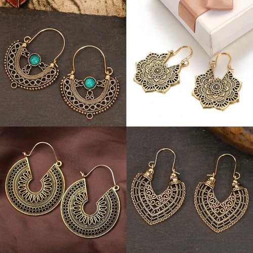 Boho Dangle Earrings for Women,Bohemian Jewelry Vintage Metal Earrings Set,Boho Earrings,Geometric Personality Retro Dangle Drop Earrings,Trendy Summer Earring,Jewelry Gifts for Women2