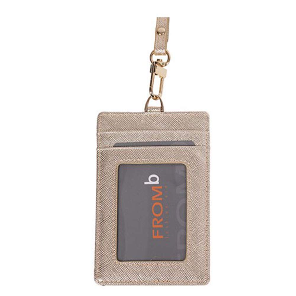 FROMbMacaroon Cowhide Genuine Leather ID Card Badge Holder (Gold)