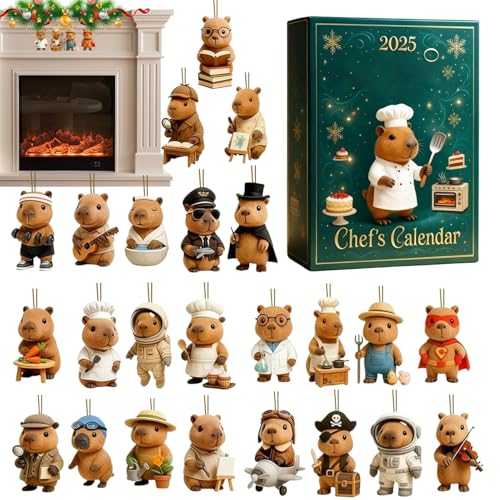 Calendario 'Avvento natalizio 2D in acrilico, ciondoli | 24 giorni conto alla rovescia Capibara ornamenti per albero di Natale | per auto specchietto retrovisore per feste di festa