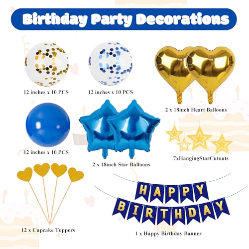 Amor Present HAPT2438 Birthday Party Decorations, Dark Blue Gold Confetti Balloons Happy Birthday Banner Fringe Curtain Hanging Swirls thumb #2