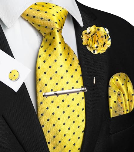 Image of JEMYGINS Mens Tie and Pocket Square,Lapel Pin,Cufflinks,Tie Clip Sets with Gift Box 5PCS