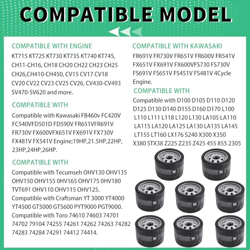 Image of 12 050 01-S Oil Filter12 050 01 Replacement for Cub Cadet,Craftsman,Troy Bilt,Gravely,Replace 49065-0721 49065-7007 Am125424 KH-12-050-01-S 492932s 12-050-08 Lawn Mower Oil Filter(8PCS)