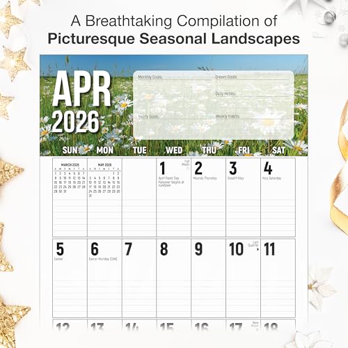 Image of RED EMBER The Big Grid Seasonal Planner Calendar - with Lines 2026 Wall Calendar 12 Month | 12 inch x 24 inch Open | Thick & Sturdy Paper | Giftable | Jumbo Large Print Nature Calendar 2026