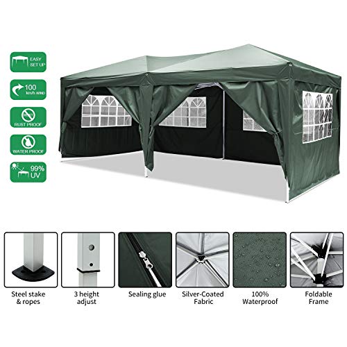 YUEBO Faltpavillon Wasserdicht Gartenpavillon, 3 x 6m Partyzelt Pavillon Festzelt mit 4 Seitenteilen für Garten/Party/Hochzeit/Picknick/Markt- Tragetasche inklusive - 3