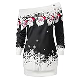 Farbe: schwarz, rot, grün TWIFER Damen Frohe Weihnachten Santa Snowflake Off Shoulder Langarmshirt Pullover (M, Schwarz)