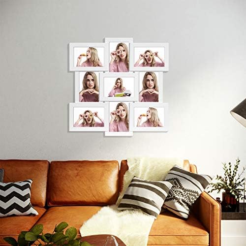 SONGMICS Picture Frames Collage for 9 Photos, 10 x 15 cm (4 x 6 Inch) Photos, Wall Mounted, Multi Family Photos, MDF, Glass Panel, White RPF029W01