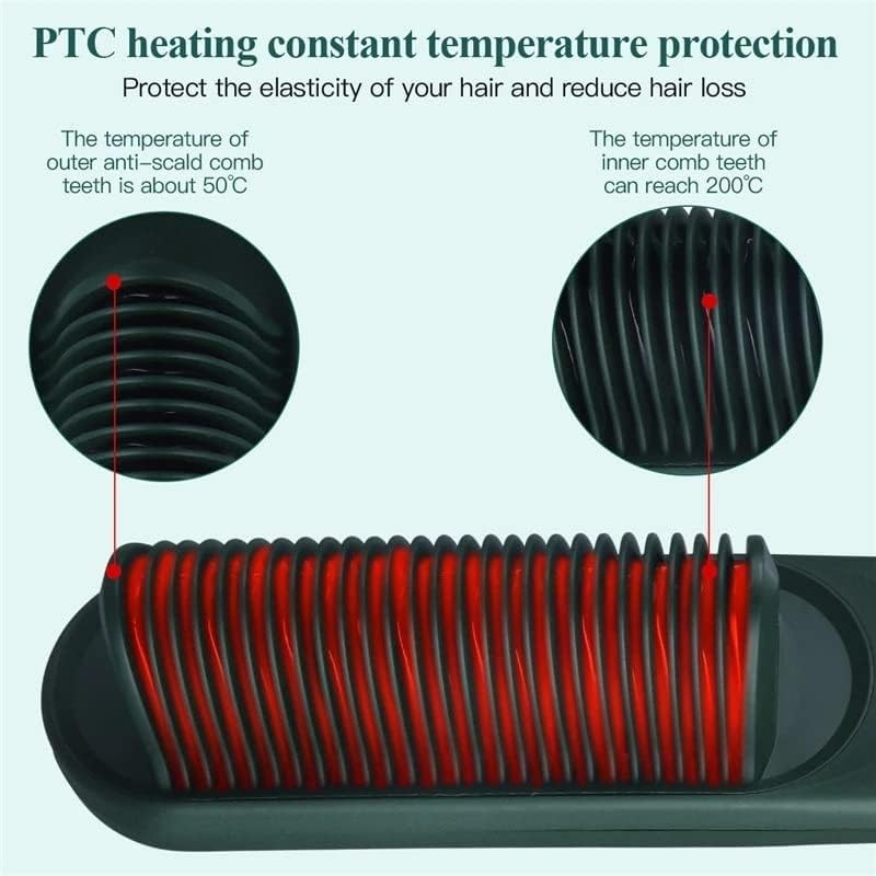 Plancha para el Cabello y Rizador Eléctrico con Cepillo Caliente, Tecnología de Iones Negativos, 7 Niveles de Temperatura, Ideal para Rizar y Alisar (Color: Verde) miniatura 5