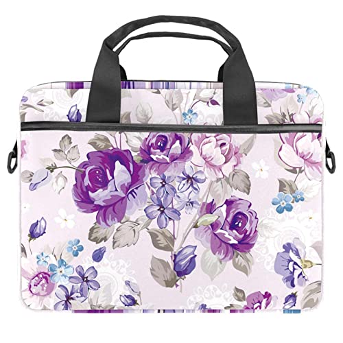 Sacoche à bandoulière pour ordinateur portable 13 à 14.5 pouces motif fleurs violet