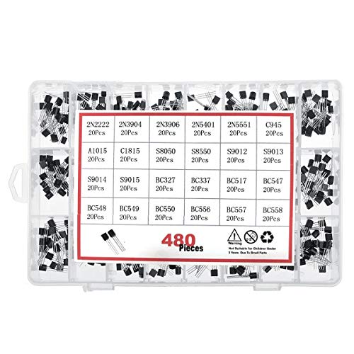 DollaTek 480Pcs 24 Tipos Kit de surtido de transistores NPN/PNP en línea de silicio