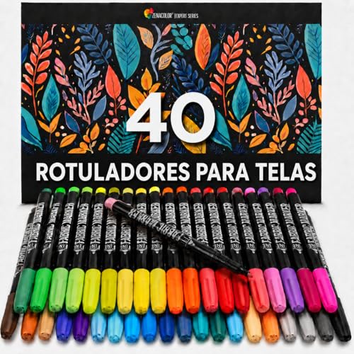 40 Rotulador Textil Permanente - Rotuladores para Tela No Tóxica y Indeleble, Rotulador Permanente con Punta Fina - Perfecto para Camisetas, Bolsas, Tote Bag y Otros Tejidos - Para Niños y Adultos
