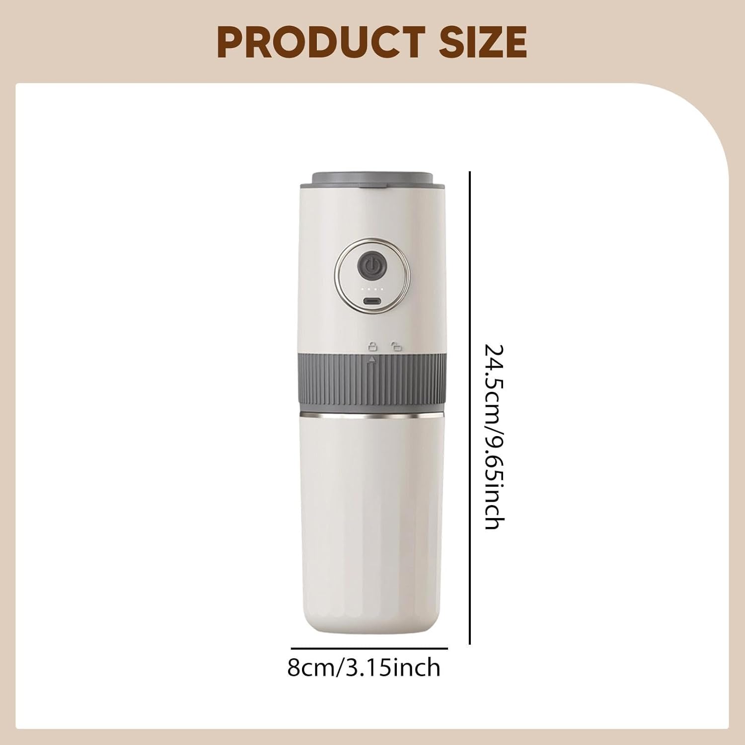 Portable Electric Coffee Maker with Grinder, Carafe, and Cup - Suitable for Fishing, Office, Home, Car, Camping, Hiking, and Picnics, Beige