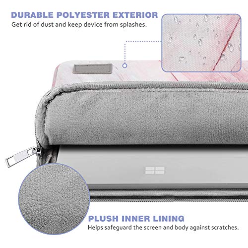 Moko Laptop Sleeve Case Fits Surface Pro X/Pro Lte 12.3 Inch, Surface Laptop Go 12.4", Google Pixel Slate 12.3", Zipper Polyester Bag With Pocket, Fit Surface Pro Type Cover And Pen - Pink Gray Marble #TOP2