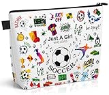 YESMET Girls Soccer Gifts Soccer Cosmetic Bag, Makeup Bag for Teen Girls, Large Capacity Canvas Travel Make Up bag with Zipper, Soccer Team Gifts for Soccer Lovers Players Birthday Gifts (Soccer)