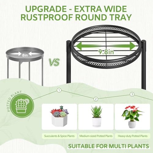 Image of iDavosic.ly 5 Tier Large Plant Stand Indoor with 10-Inch Wide Drainage Tray, Tiered Corner Metal Outdoor Flower Display Holder Shelf, Folding Tall Rack for Patio Porch Balcony, Black Iron Carving