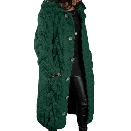 OSCORP Women's Green Chunky Knit Cardigan Sweater – Casual Open