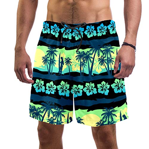 Short de bain pour homme taille élastique et 2 poches vert hawaïen L