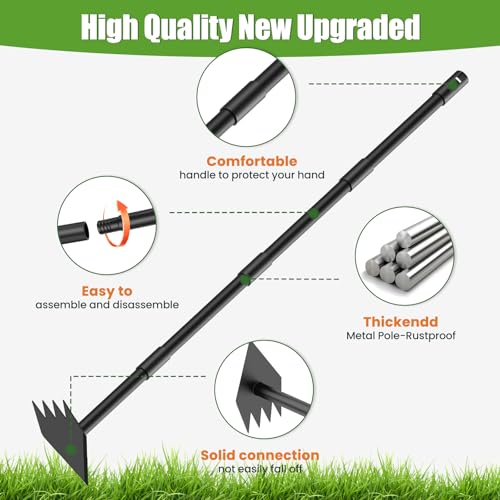 Luvenia Garden Hoe Triangle Sharp Hoes Garden Tool Manual Weeder Gardening Weeding Tool 30-60\" Long Handle 2-in-1 Adjustable Stainless Steel Heavy Duty Hoes for Digging Soil Weeding Planting