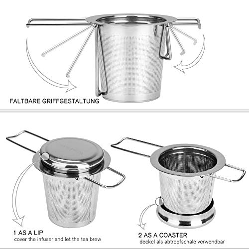 Colador de té, Winzwon Filtros de té Parafiltro y Tapa/bandeja de goteo, Colador de té de Doble Asa y Gran Capacidad… - Imagen 6