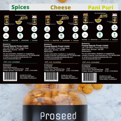 Image of Proseed Jowar Puffs (Pani Puri, Cheese & Spices) | 150g x 3 Packs (Total 450g) | Slow Roasted & 100% Veg | No Refined Flour, Sugar & Trans-Fat | Gluten Free | No Palm Oil | Healthy Millet Snacks