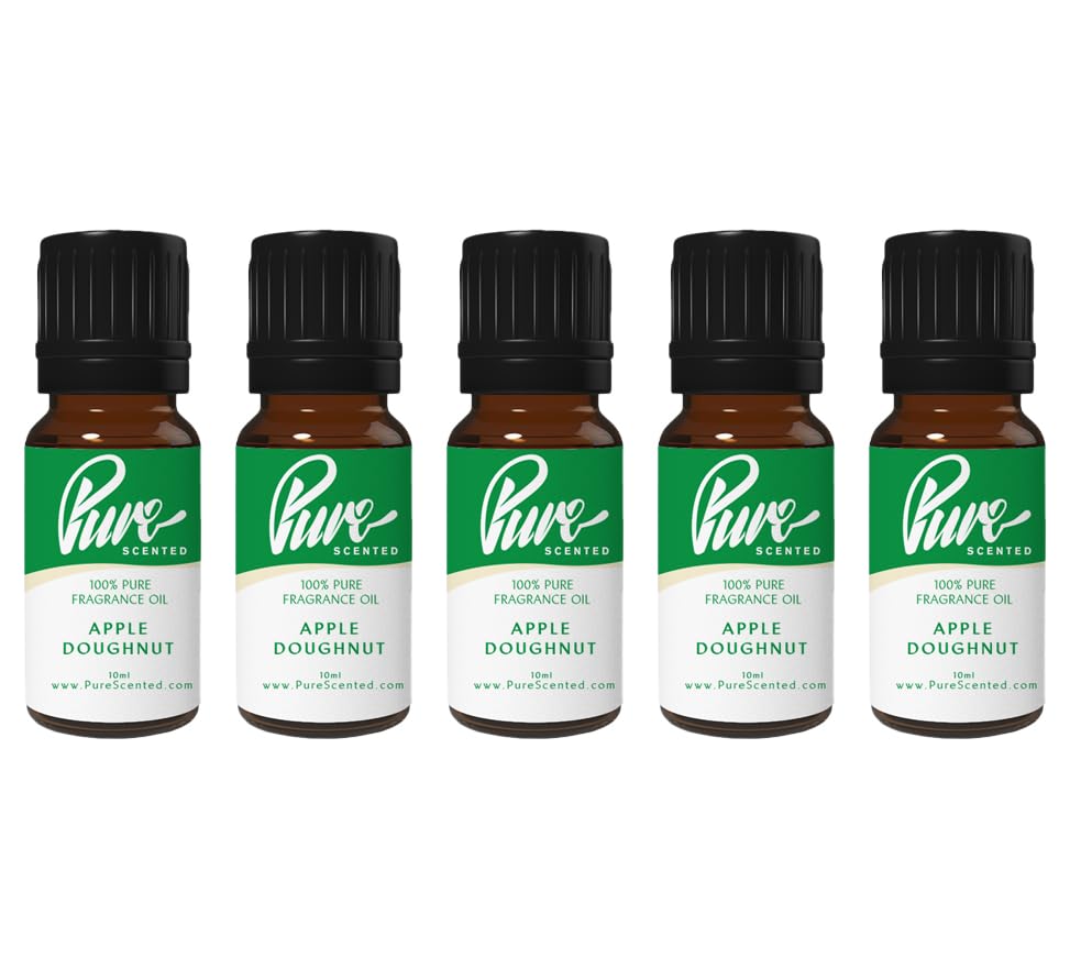 Pure Scented 50ml Fragrance Oils - 5 x 10ml Suitable for Candles, Soaps, Slime, Diffusers, Cosmetics, Wax Melts, Designer (5 x 10ml, Apple Doughnut)