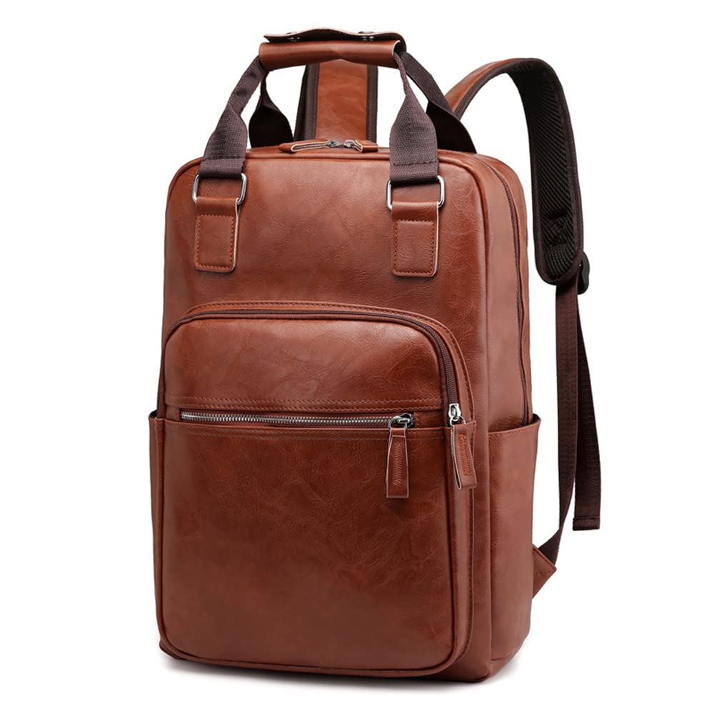 Sac à dos portable classique en PU marron clair aux finitions soignées - 8