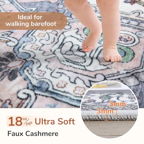 OPPODREAM Soft 10x14 Area Rugs, Washable Rugs 10x14 with Non Slip Backing, Low-Pile Faux Cashmere 10 x 14 Carpet, Purple & Green & Cream