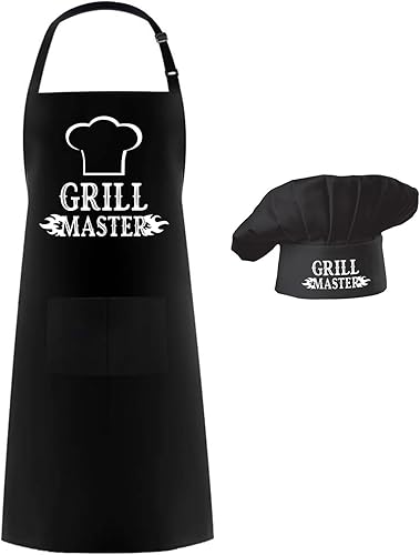 Miniatura 3 de Hyzrz Chef Apron Hat Set,Adjustable Chef Hat and Apron Baker Costume with Pocket for Kitchen Grill BBQ Fathers Mothers Gift