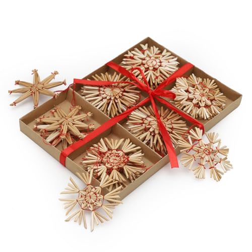 SALCAR 24-teiliges WeihnachtsbaumSchmuck aus Stroh, Strohsterne Set,...