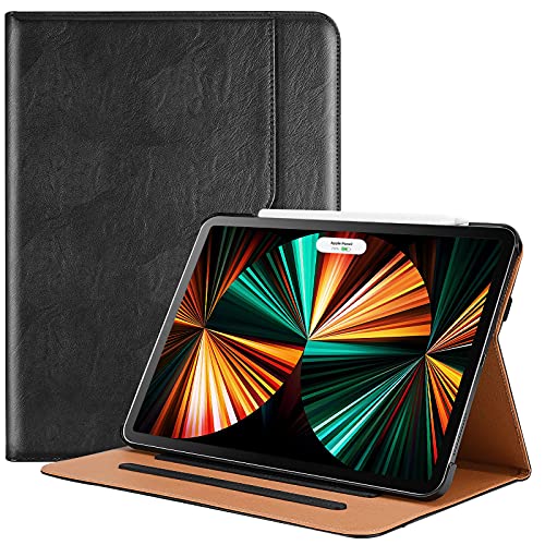 ProCase iPad Pro 12.9 inch Case 2022 2022 2018, Leather Stand Folio Protective Cover Case with Pencil Holder for iPad Pro 12.9  5th 4th 3rd Generation –Black
