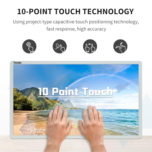Image of Capacitive Multi-Touch Screen Industrial Monitor, 16:9 Display, Built-in Speakers, USB, VGA, DP & HD-MI Ports, Digital Signage Displays and Player for Advertising (21.5-Inch White)
