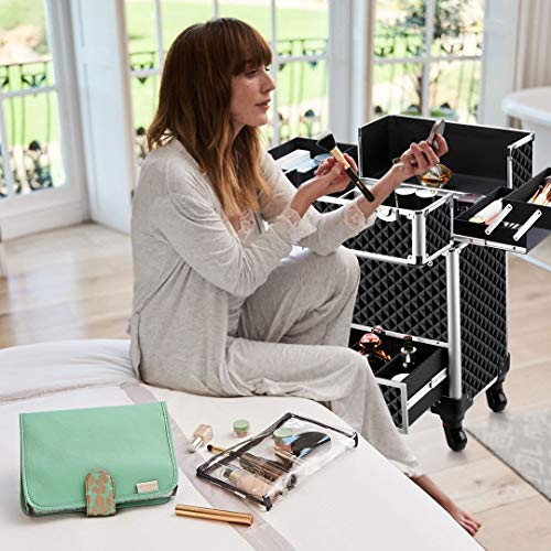 OUDMAY by Amazon - Makeup Case - Professional Rolling Cosmetic Travel Storage With Folding Trays and Drawer Crystal Black