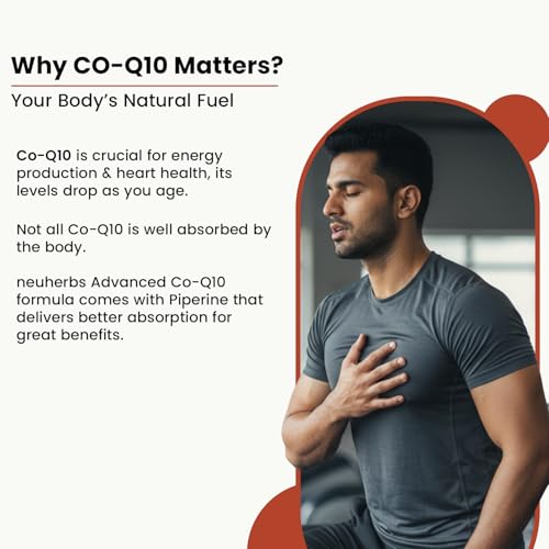 Image of Neuherbs CoQ10 200mg Capsules - 60 Count| Coenzyme Q10 with Vitamin D3 & E | Supports Energy, Heart Health & Cellular Function | Antioxidant Supplement for Men & Women