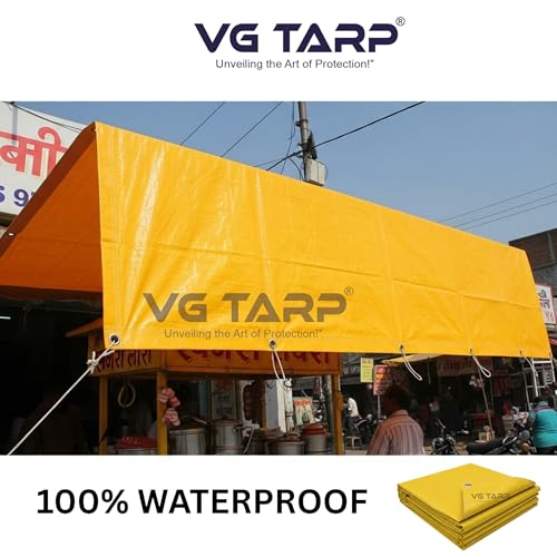 Image of 250 GSM HDPE Tarpaulin 6 X 9 Feet I Heavy-Duty Waterproof Non-Filler Sheet for Car Parking Shed, Tin Shed, Bike Cover, Outdoor Rainproof Tent, Garden, (Yellow)