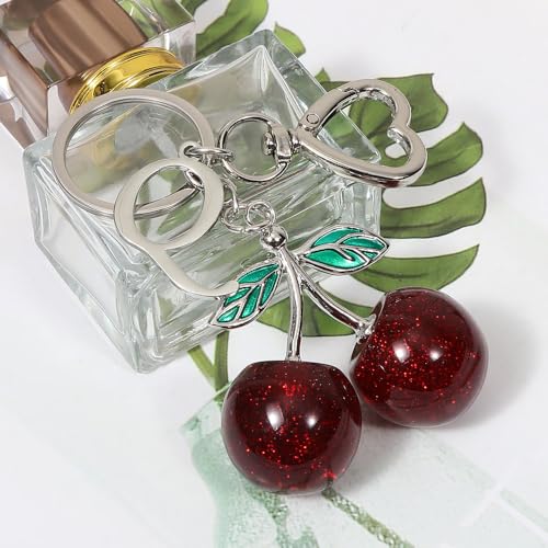 Heart-Shaped Keychain with Initial A-Z and Cherry Charm Bag Charms for Women,Car Accessories