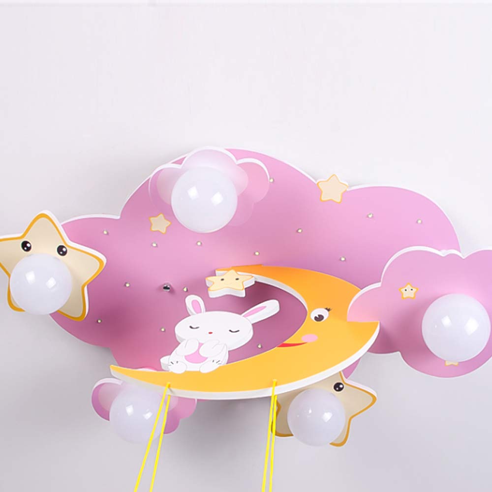Lampa sufitowa dla dzieci LED Nowoczesna lampa sufitowa do pokoju dziecięcego Drewniana E27 * 5 Chłopiec Dziewczyna Kreskówka Sufit do sypialni Salon Gabinet Wewnętrzna lampa kopułkowa Różowa lampa