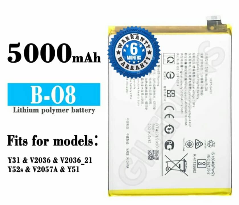 Image of Original B-08 Battery for Vivo Y52s /V2057A / Y31 / V2036 / V2021 / Y52S / V20657 /Y15 Battery with 6 Month Warranty** (BB98)