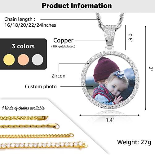 3UMeter Custom Necklace Picture Necklace Memory Pendant with Chain Personalized Photo Pendant Gifts for Him Gifts for Her 18k Gold Hip Hop Jewelry2