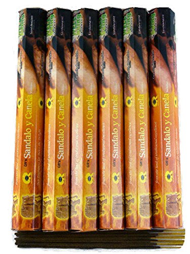 Incienso canela y Sándalo de Bangalore India Caja de 6 x 20 palos = 120 palos