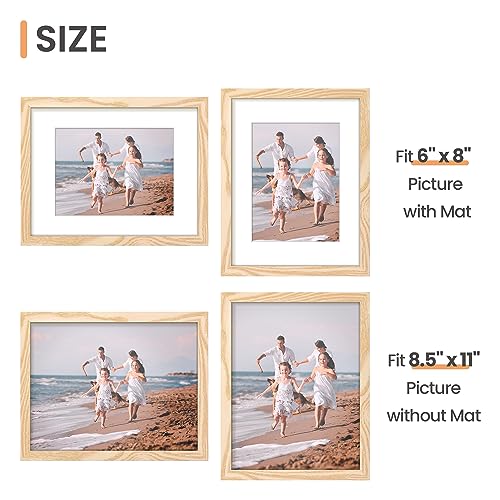 Image of upsimples 8.5 By 11 Picture Frame, Display Pictures 6x8 with Mat or 8.5 x 11 Without, Wall Hanging Photo Frames, Natural Style, 1 Pack