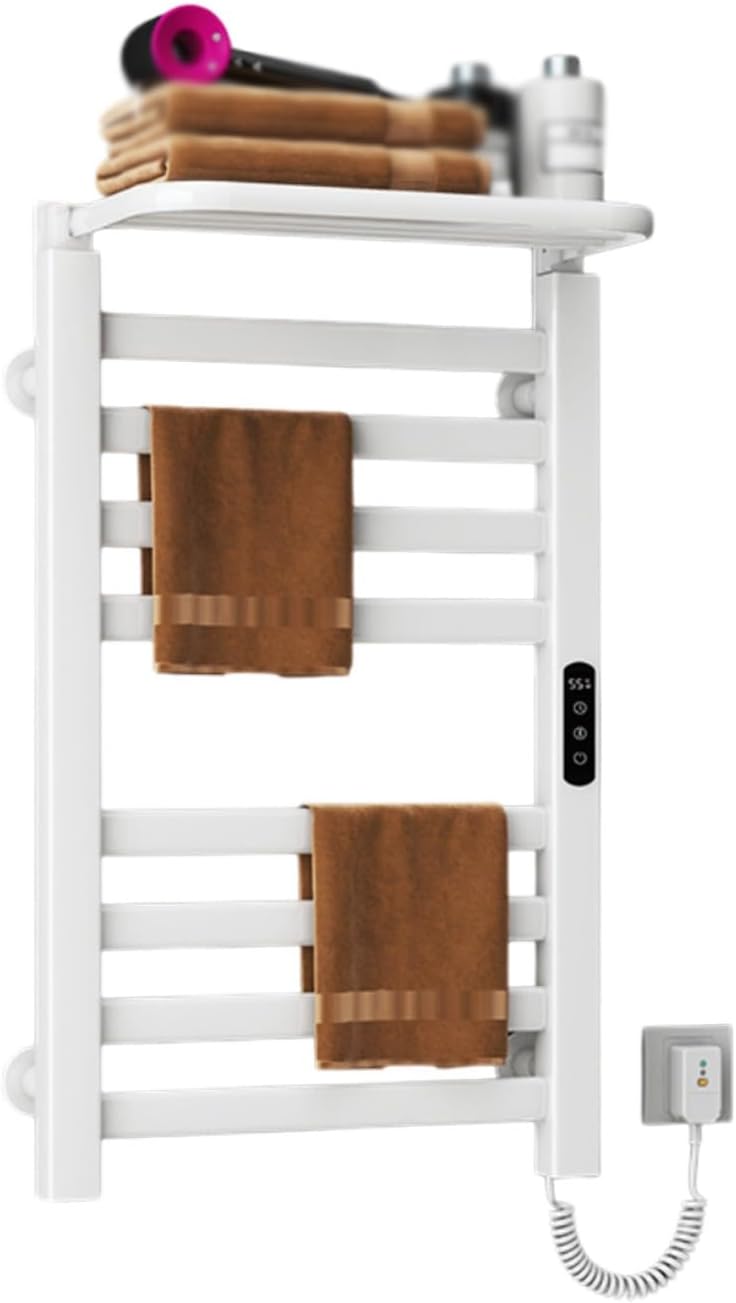Electric Towel Warmer, Towel Heater Rack for Bathroom, 360° Carbon Fiber Dry Heating, Waterproof, One-Piece Molding, Plug-in Hot Towel Rack with Intelligent Touch(White)