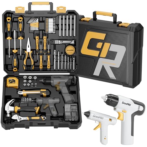 GRENPRO Tool Set Drill Set, 188PCS Tool Kit For Home with Cordless Drill Power, Hand Tool Kit for Women, Basic Household Auto Car Repair Tool Box for Men, Portable Plastic Storage Box Tools Sets