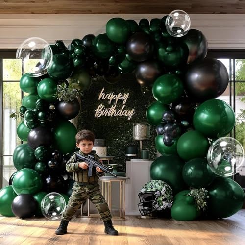 Image of Black Green Balloon Garland Double Stuffed Dark Emerald Green Balloons Clear Bobo Metallic Black Balloon Arch Kit for Graduation Baby Shower Birthday Bridal Shower Graduation Party Decorations