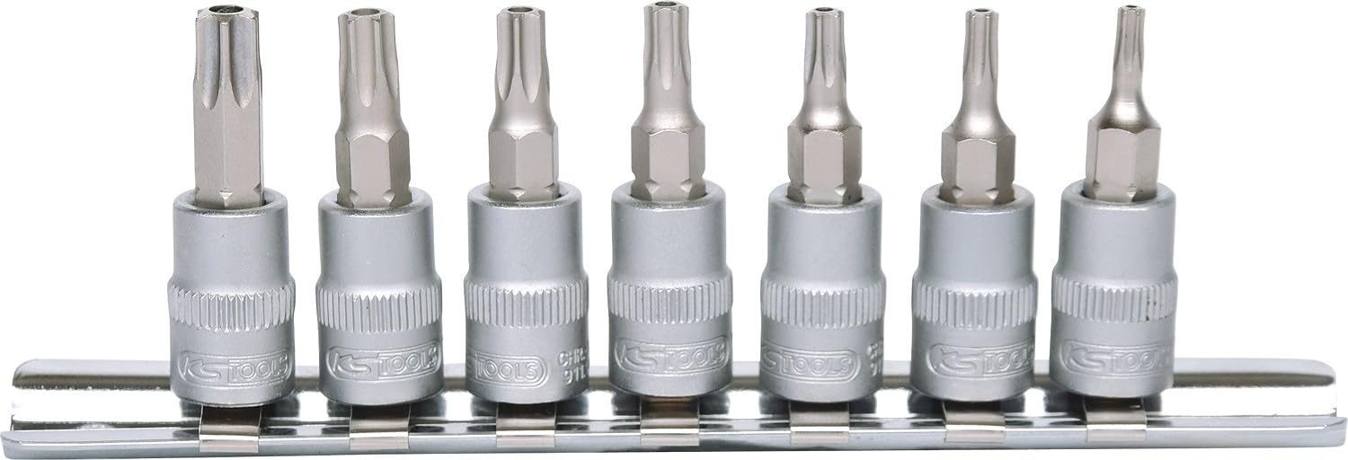 KS Tools 911.1460 1/4"Zestaw gniazd bitów dla srub Torxz otworem czolowym 7-szt, TB10-TB40